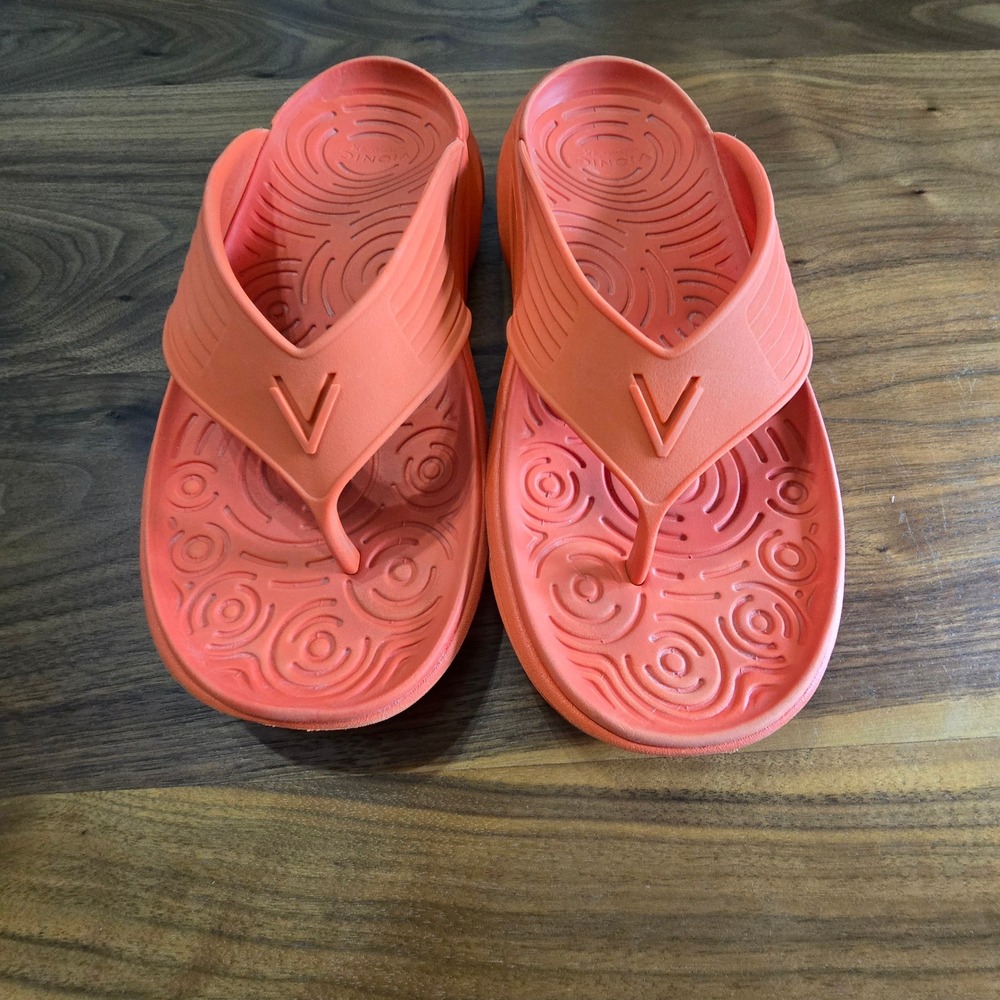 Vionic Rejuvenate Recovery Sandals SZ 8 Coral Orange Thong Flip Flops Orthotic